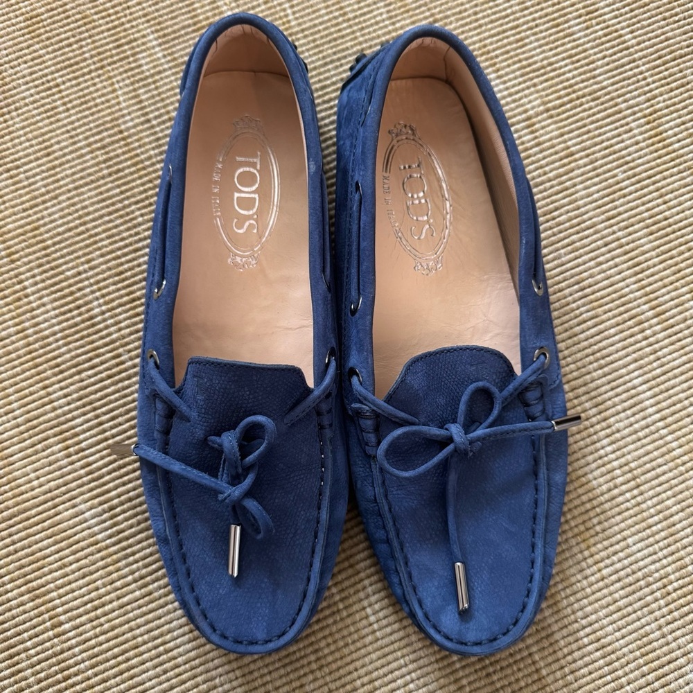 Tod's Blue Suede Loafers Classic Slip-On Style